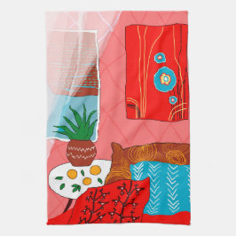 Paño De Cocina Sala roja inspirada en Matisse con Naranja aloe de