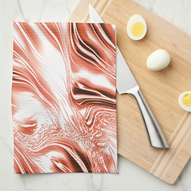 Paño De Cocina Salmón brillante a rastros rojos largos y ondulado (Doblado Cuarto)