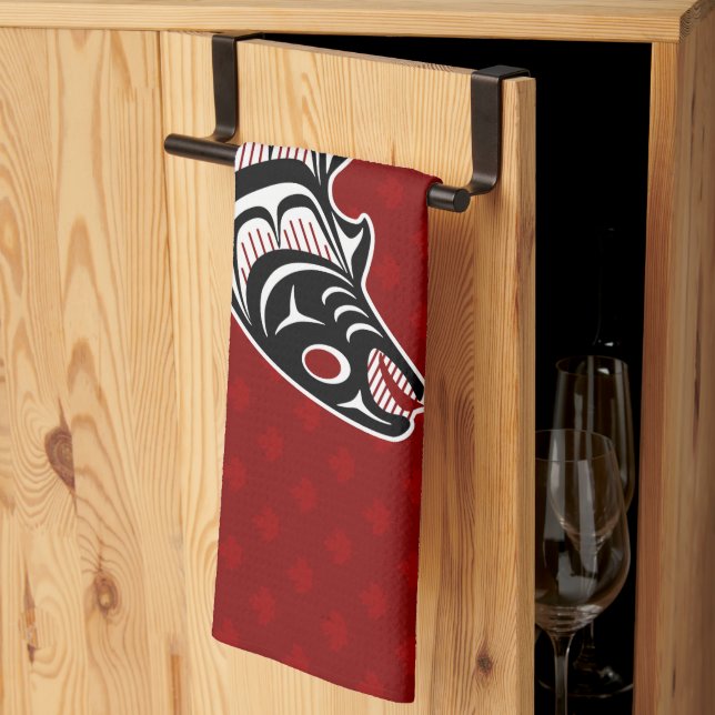 Paño De Cocina Salmón de arte de Black Haida nativo americano (Pliegue de tercios)
