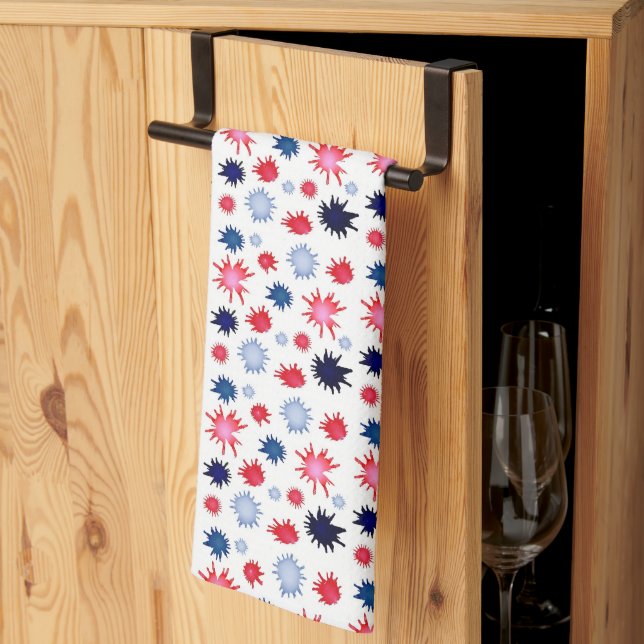 Paño De Cocina Salpicadura de pintura azul y roja (Pliegue de tercios)