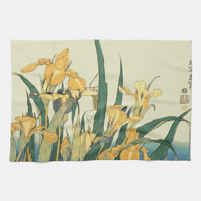 Paño De Cocina Saltamontes Hokusai y el iris Japón (Horizontal)