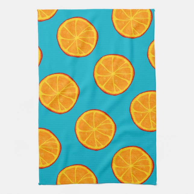 Paño De Cocina Saltos de Naranja jugoso y azul (Vertical)