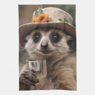 Paño De Cocina "Salud a la vida: Gran Meerkat disfruta de un vaso