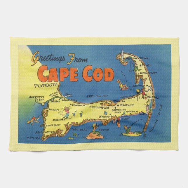 Paño De Cocina Saludos desde el mapa de Cape Cod (Horizontal)