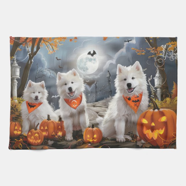 Paño De Cocina Samoyed Halloween Spooky (Horizontal)