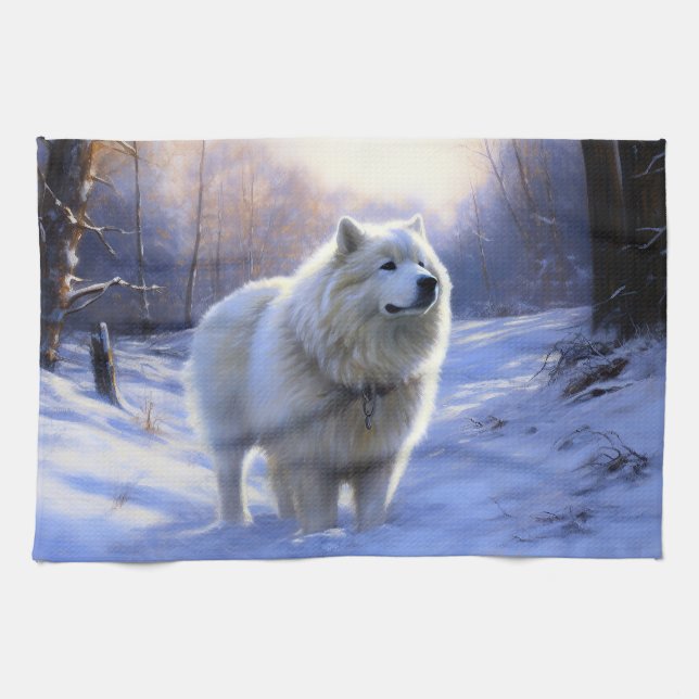 Paño De Cocina Samoyedo Deja que nieve Navidad (Horizontal)