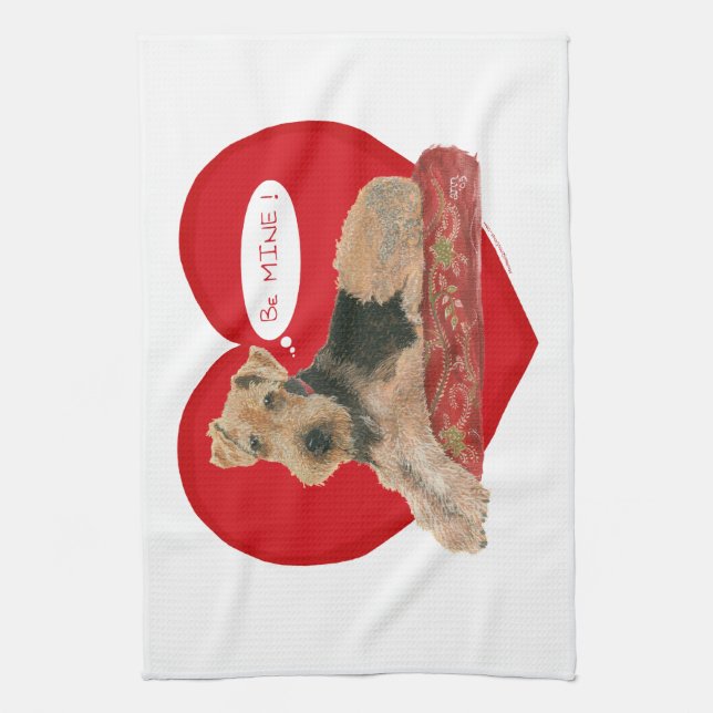 Paño De Cocina San Valentín de Airedale Terrier (Vertical)