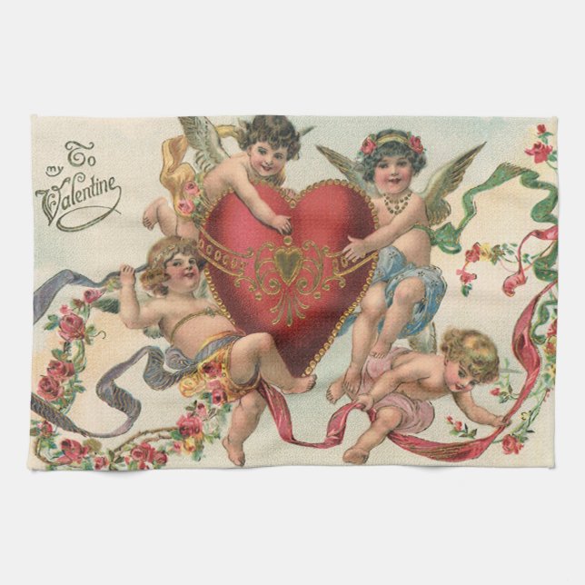 Paño De Cocina San Valentines antiguos, ángeles victorianos queru (Horizontal)