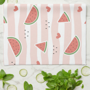 Paño De Cocina sandías rojas, corazones, rayas, patrón de verano