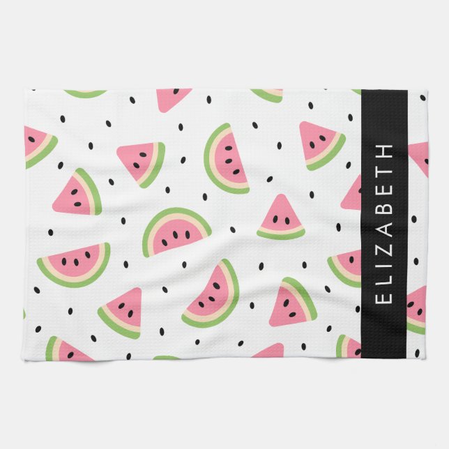 Paño De Cocina sandías rosas, semillas de sandía, tu nombre (Horizontal)