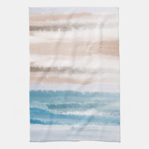 Paño De Cocina Sandy Beach Ocean Waves Abstract Watercolor
