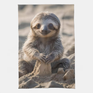 Paño De Cocina Sandy Shores : Baby Sloth Building Sand Castles,