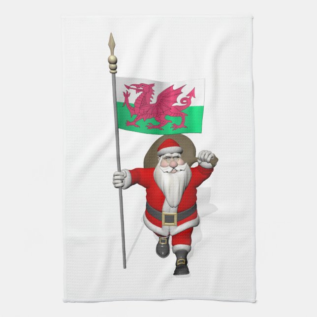 Paño De Cocina Santa Claus Con El Fin De Gales (Vertical)