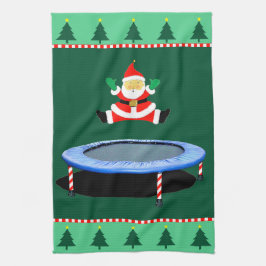 Paño De Cocina Santa Claus en trampolín de Navidad