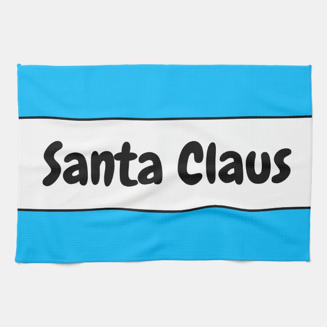 Paño De Cocina SANTA CLAUS Fun Sky Blue White Strips Retro Textos (Horizontal)