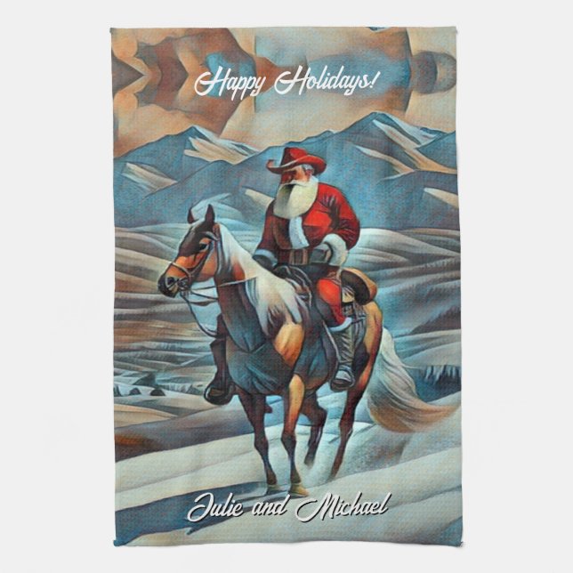 Paño De Cocina Santa Claus montando a caballo Navidad (Vertical)
