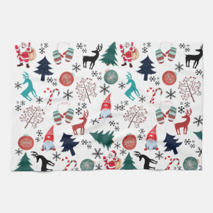 Paño De Cocina Santa Claus Reindeer Pine Trees Mittens