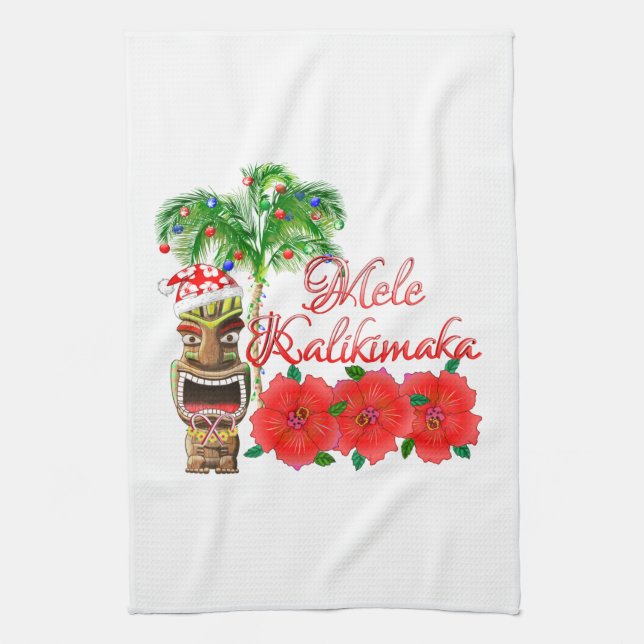 Paño De Cocina Santa Claus Tiki Mele Kalikimaka (Vertical)