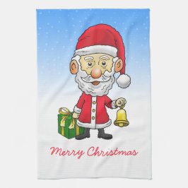 Paño De Cocina Santa Claus toca la campana en Nochebuena