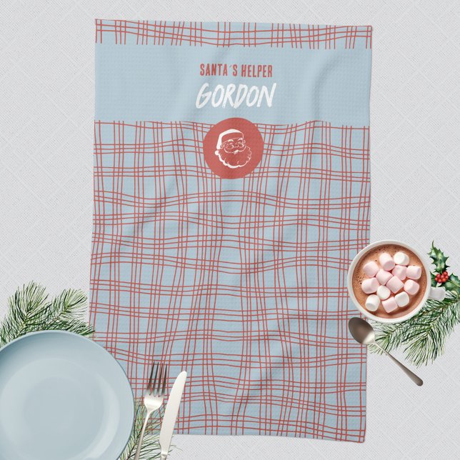 Paño De Cocina Santa Claus: vacaciones modernas en azul y rojo (Santa´s Helper 🎅🏻 Modern Minimalist Blue Red Kitchen Towel ©Susanne Sachers - Sunny Mind Design 🌞)