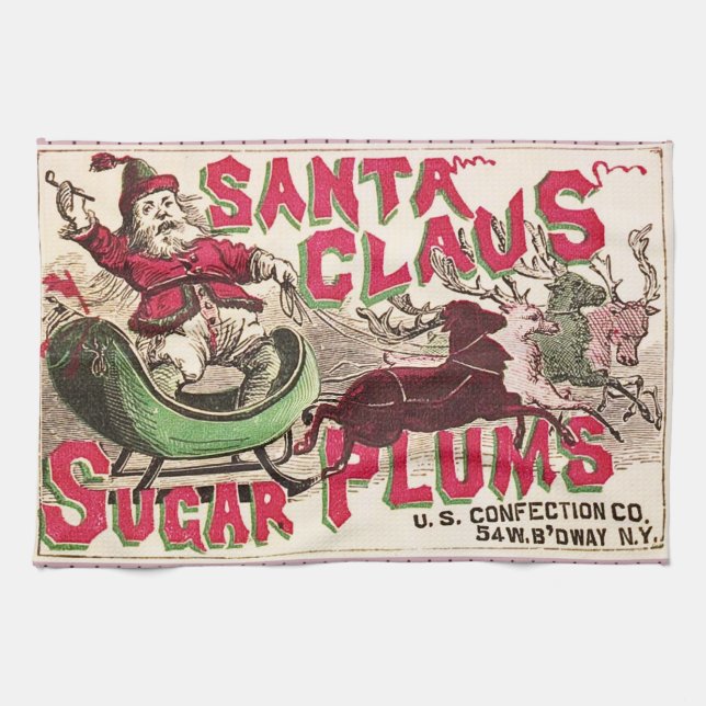 Paño De Cocina Santa Claus Vintage Ilustracion Sleigh (Horizontal)