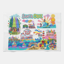 Paño De Cocina Santa Cruz Illustrated Map Boardwalk Beach Surfing