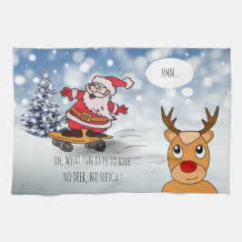 Paño De Cocina Santa en el patinaje invierno divertido de renos