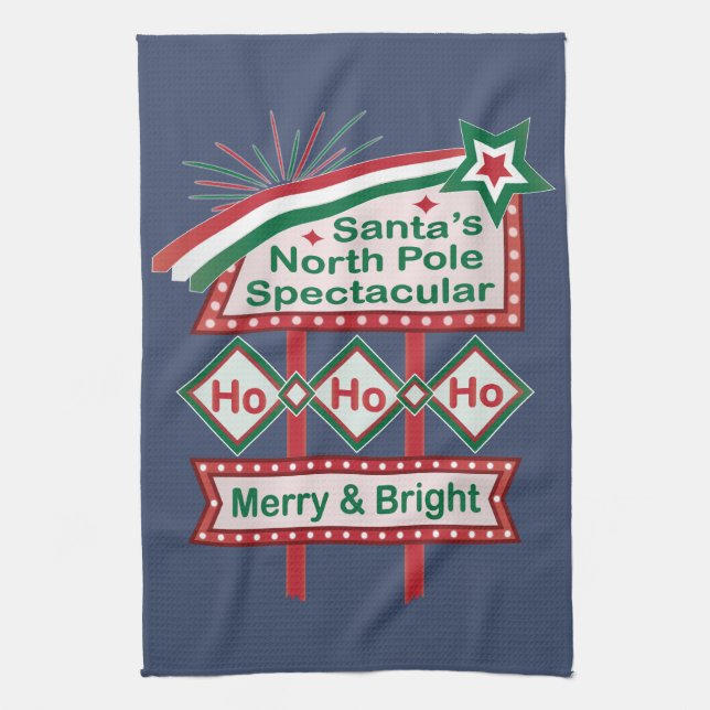 Paño De Cocina Santa Marquee Retro - Ho Ho Merry & Bright (Vertical)