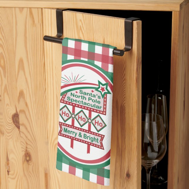 Paño De Cocina Santa Marquee Retro - Ho Ho Merry & Bright (Pliegue de tercios)