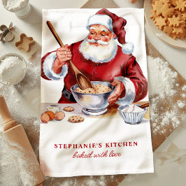 Paño De Cocina Santa Mezclando Galletas Navidad Personalizada