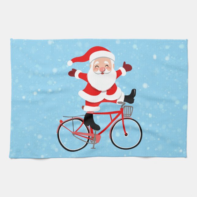 Paño De Cocina Santa monta una bicicleta (Horizontal)