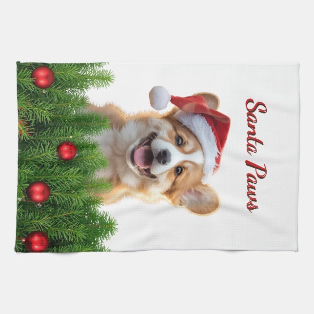 Paño De Cocina Santa Paws Corgi Holiday Kitchen Design (Horizontal)