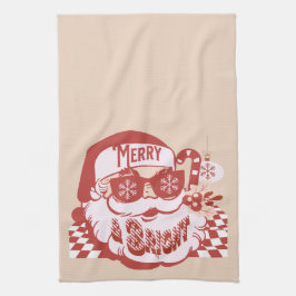 Paño De Cocina Santa Retro Alegre Brillante Navidad Rosa Rojo