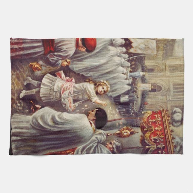 Paño De Cocina Santa Teresa arroja flores al Santísimo Sacramento (Horizontal)