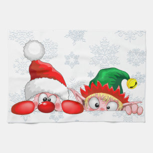 Paño De Cocina Santa y Elf Cute y graciosos personajes Peeking