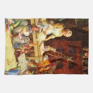 Paño De Cocina Santa y la señora Claus y los duendes cuecen las