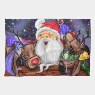 Paño De Cocina Santa y los renos graciosos Navidades Cocina toall
