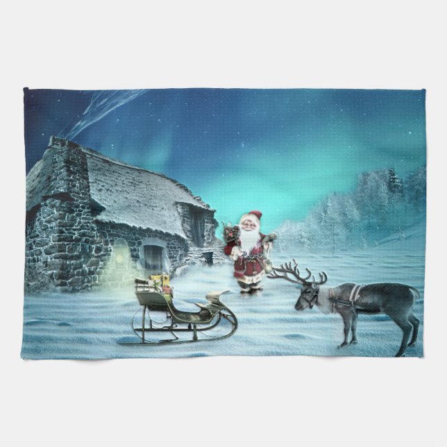 Paño De Cocina Santa y Rudolph con Sled (Horizontal)