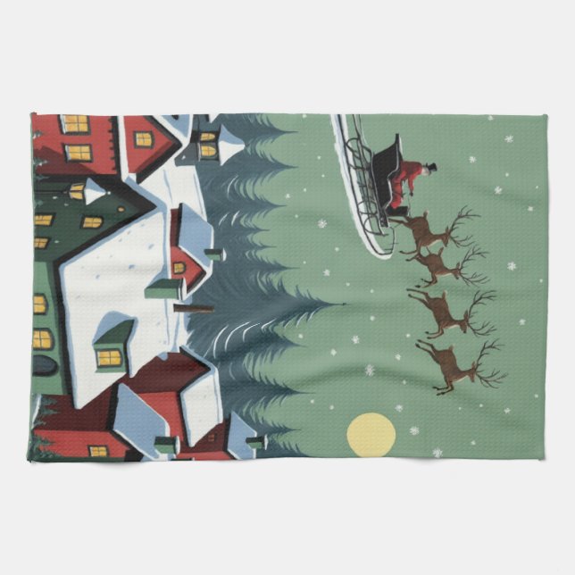 Paño De Cocina Santa y su Sleigh (Horizontal)