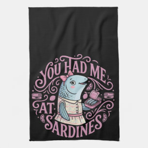 Paño De Cocina Sardinas rosadas lindas cita de dibujos animados