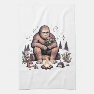 Paño De Cocina Sasquatch sosteniendo flores