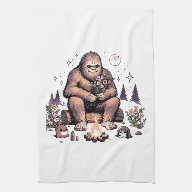 Paño De Cocina Sasquatch sosteniendo flores (Vertical)