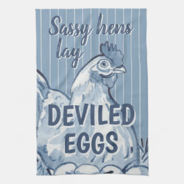 Paño De Cocina Sassy Hens Lay Deviled Eggs Funny Blue Chicken Art