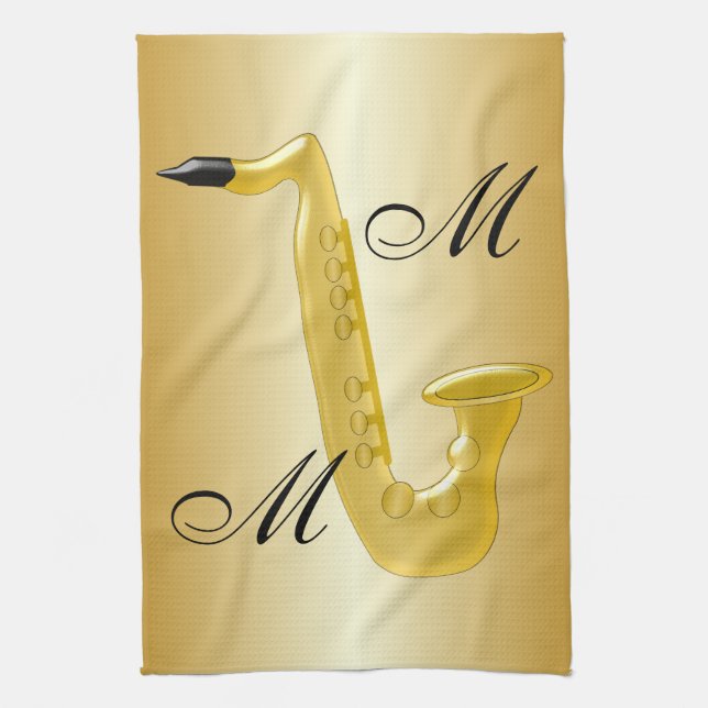 Paño De Cocina Saxofón Monogramado Color Oro (Vertical)