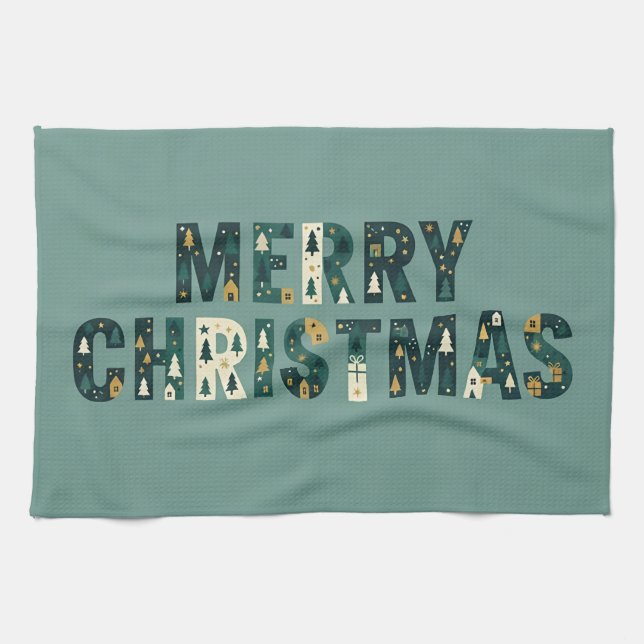 Paño De Cocina Scandinavian Merry Christmas Typography (Horizontal)