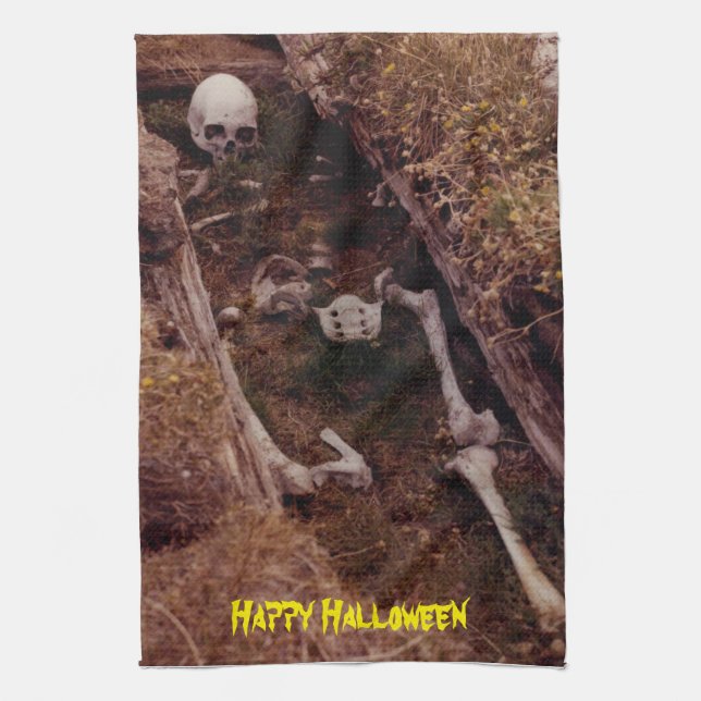 Paño De Cocina Scary Bones Skeleton Halloween Fotografía diseñada (Vertical)