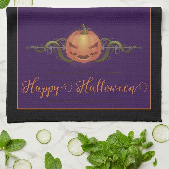 Paño De Cocina Scary Jack-o-Lantern Halloween | Negro (Doblado)