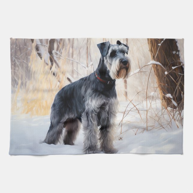 Paño De Cocina Schnauzer Deja que nieve Navidad (Horizontal)
