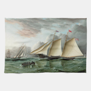 Paño De Cocina Schooner Mohawk frente al faro Sandy Hook