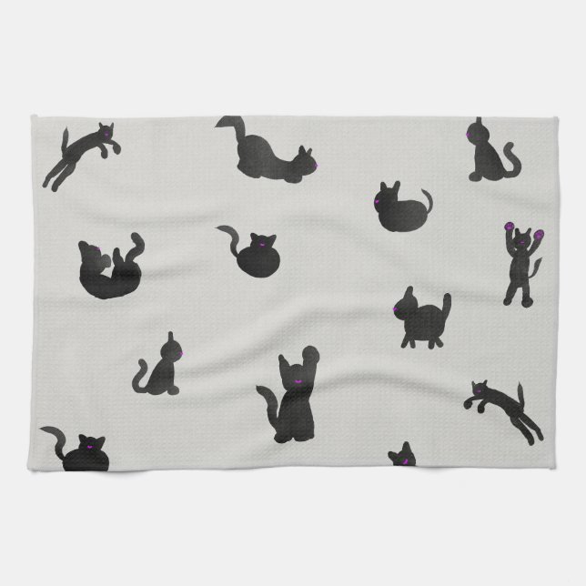 Paño De Cocina Schwarze Katzen Aquarell Muster (Horizontal)